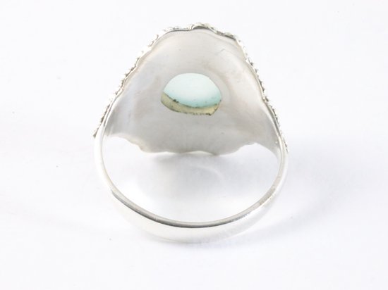 Bewerkte zilveren ring met aqua chalcedoon afbeelding 3