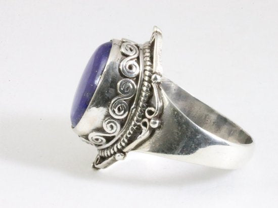Zware bewerkte zilveren ring met lapis lazuli afbeelding 2