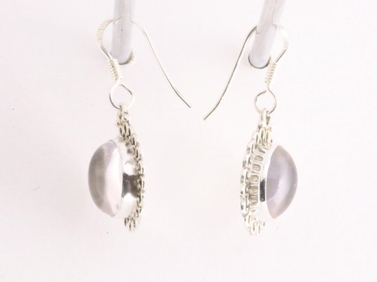 Bewerkte zilveren oorbellen met rozenkwarts afbeelding 4