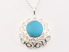 Grote opengewerkte zilveren hanger met blauwe turkoois aan ketting afbeelding 1