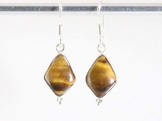 Fijne zilveren oorbellen met tijgeroog afbeelding 3