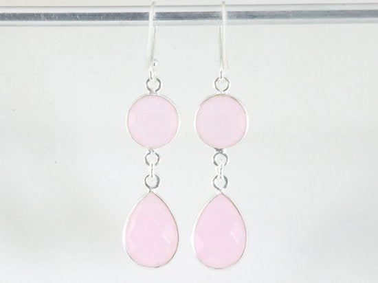 Lange zilveren oorbellen met rozenkwarts afbeelding 2