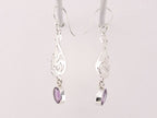Lange opengewerkte zilveren oorbellen met amethist afbeelding 2