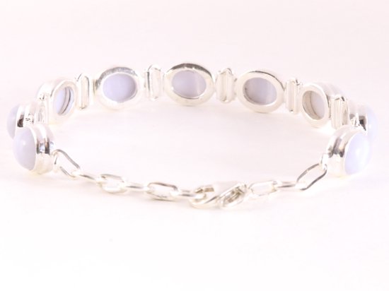 Zware zilveren armband met blauwe lace agaat afbeelding 3