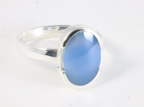 Hoogglans zilveren ring met blauwe agaat afbeelding 1