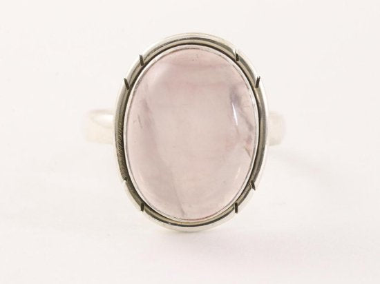 Ovale zilveren ring met rozenkwarts afbeelding 4