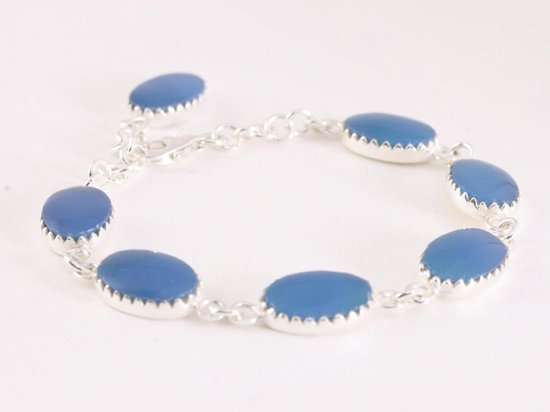 Bewerkte zilveren armband met blauwe agaat afbeelding 2