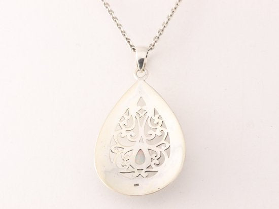 Traditionele bewerkte zilveren hanger met welo opaal aan ketting afbeelding 3