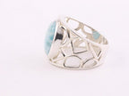 Grote opengewerkte zilveren ring met larimar afbeelding 3