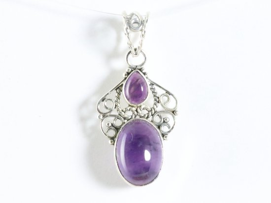 Opengewerkte zilveren hanger met amethist afbeelding 4