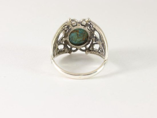 Opengewerkte zilveren ring met blauwe koperturkoois afbeelding 3