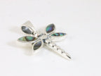 Fijne zilveren libelle hanger met abalone schelp aan ketting afbeelding 2