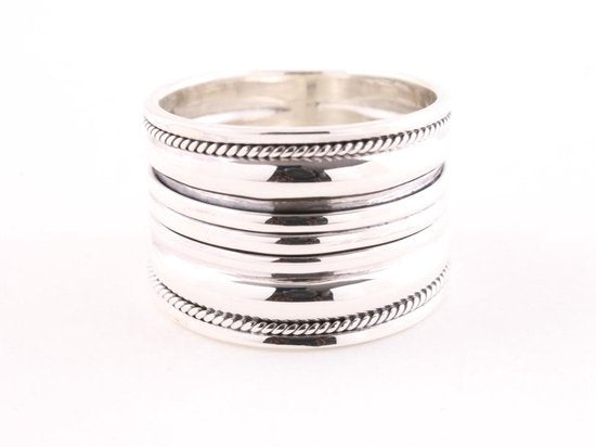 Brede hoogglans zilveren ring met ribbels afbeelding 4