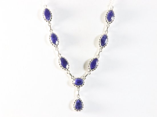 Bewerkte zilveren ketting met blauwe saffier afbeelding 3