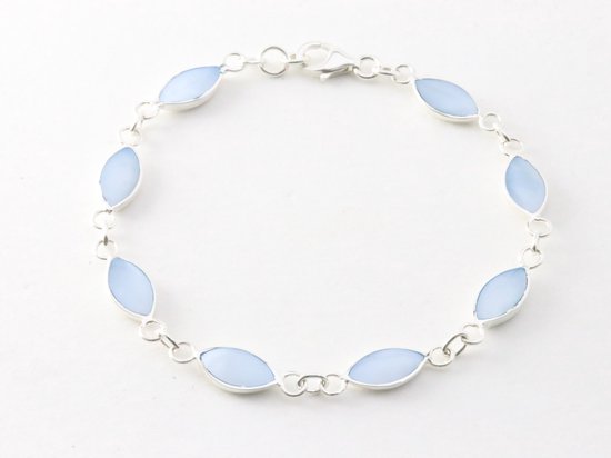 Hoogglans zilveren armband met blauwe schelp afbeelding 1