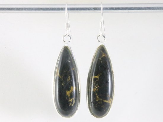 Lange zilveren oorbellen met zwarte koperturkoois afbeelding 4