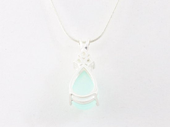 Zilveren hanger met aqua chalcedoon en witte topaas aan ketting afbeelding 3