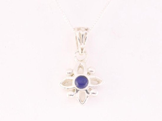 Fijne opengewerkte zilveren hanger met lapis lazuli aan ketting afbeelding 4