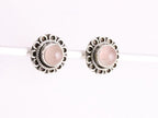Fijne bewerkte zilveren oorstekers met rozenkwarts afbeelding 2