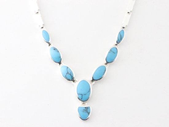 Hoogglans zilveren collier met blauwe turkoois afbeelding 3