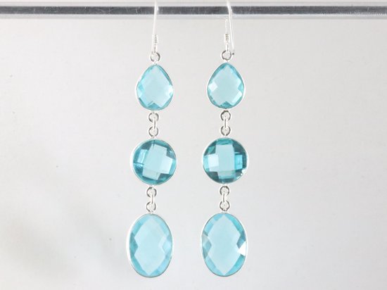 Lange zilveren oorbellen met blauwe topaas afbeelding 4