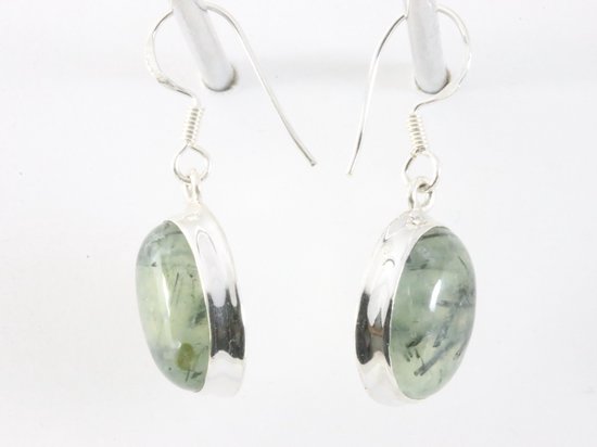 Ovale zilveren oorbellen met prehniet afbeelding 2
