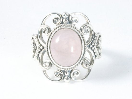 Opengewerkte zilveren ring met rozenkwarts afbeelding 4