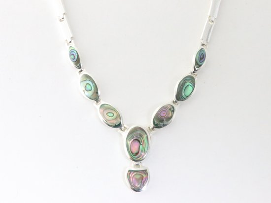Hoogglans zilveren collier met abalone schelp afbeelding 3