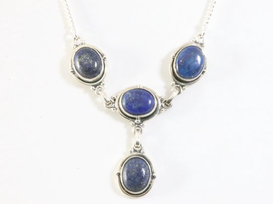 Bewerkte zilveren ketting met lapis lazuli afbeelding 1