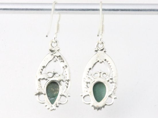 Opengewerkte zilveren oorbellen met malachiet afbeelding 3