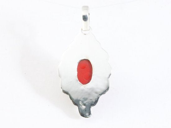 Bewerkte zilveren hanger met rode koraal steen afbeelding 3