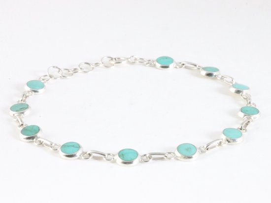 Fijne hoogglans zilveren armband met groene turkoois afbeelding 2