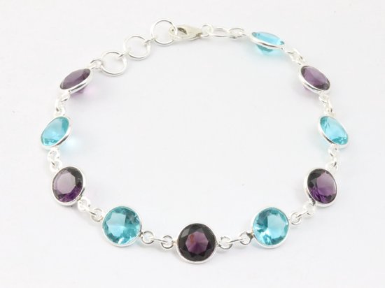 Zilveren armband met amethist en blauwe topaas afbeelding 1
