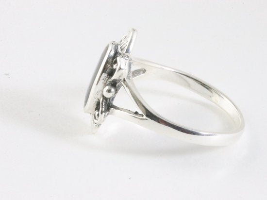 Bewerkte zilveren ring met abalone schelp afbeelding 2