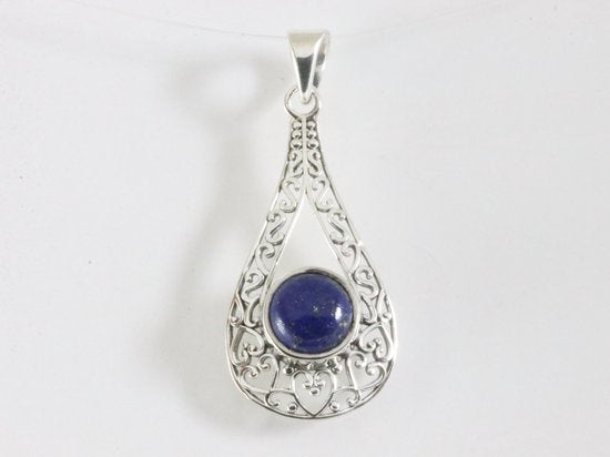 Opengewerkte zilveren hanger met lapis lazuli afbeelding 4