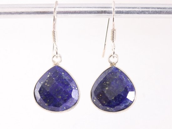 Fijne druppelvormige zilveren oorbellen met lapis lazuli afbeelding 4