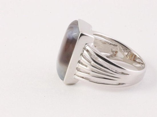 Rechthoekige zilveren herenring met Botswana agaat afbeelding 2