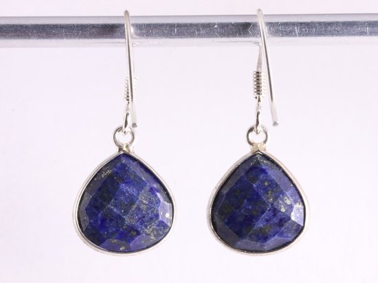 Fijne druppelvormige zilveren oorbellen met lapis lazuli afbeelding 3