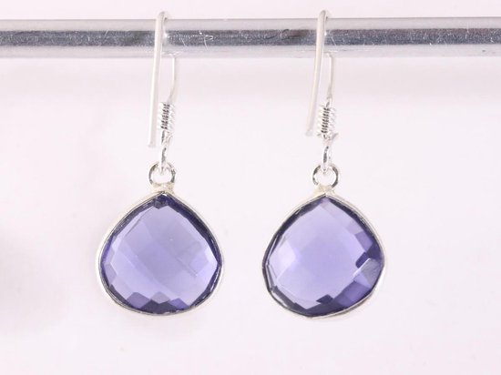 Fijne druppelvormige zilveren oorbellen met ioliet afbeelding 3