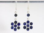Lange bloemvormige zilveren oorbellen met lapis lazuli afbeelding 2