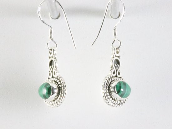 Bewerkte zilveren oorbellen met malachiet afbeelding 2