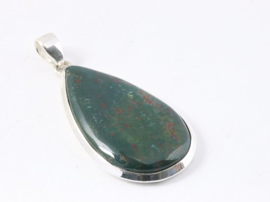 Grote druppelvormige zilveren hanger met Afrikaanse rode bloedsteen aan ketting afbeelding 2