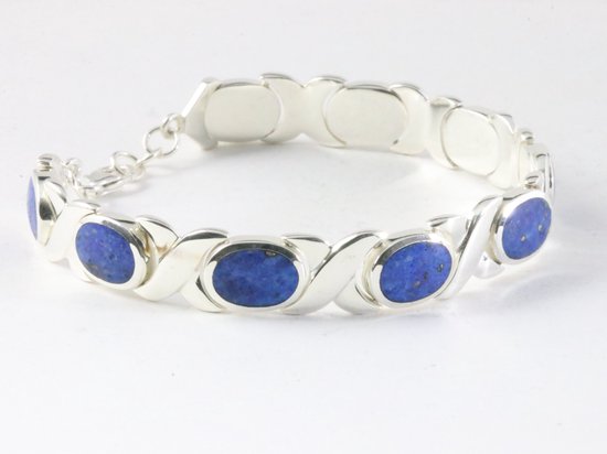 Zware hoogglans zilveren armband met lapis lazuli afbeelding 2