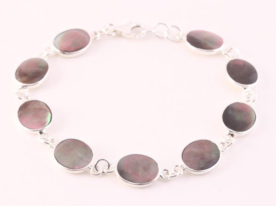 Zilveren armband met zwarte parelmoer afbeelding 1