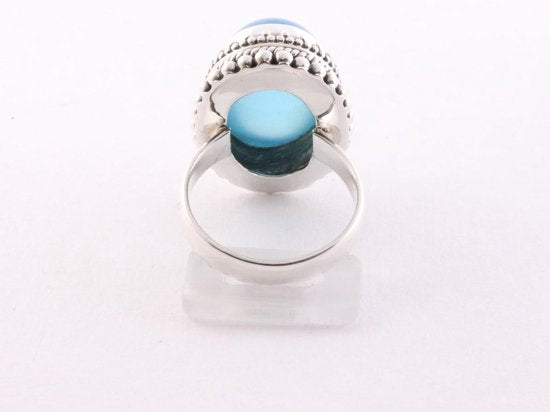 Zware bewerkte zilveren ring met blauwe chalcedoon afbeelding 4