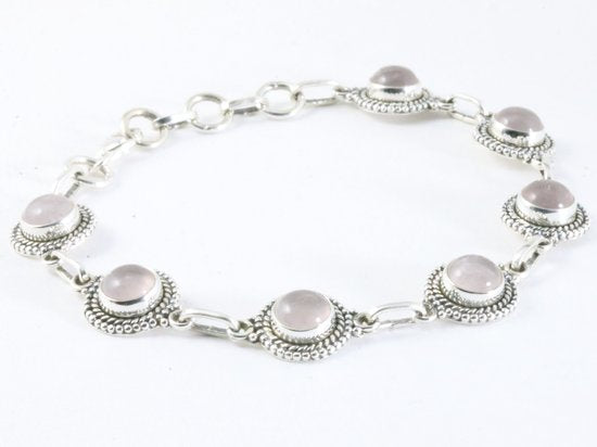 Bewerkte zilveren armband met rozenkwarts afbeelding 2