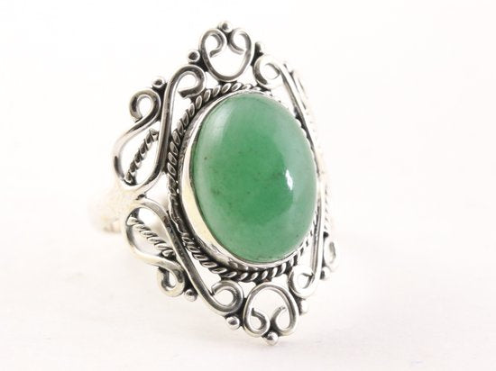 Opengewerkte zilveren ring met groene aventurijn afbeelding 1