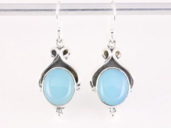 Bewerkte zilveren oorbellen met aqua chalcedoon afbeelding 1