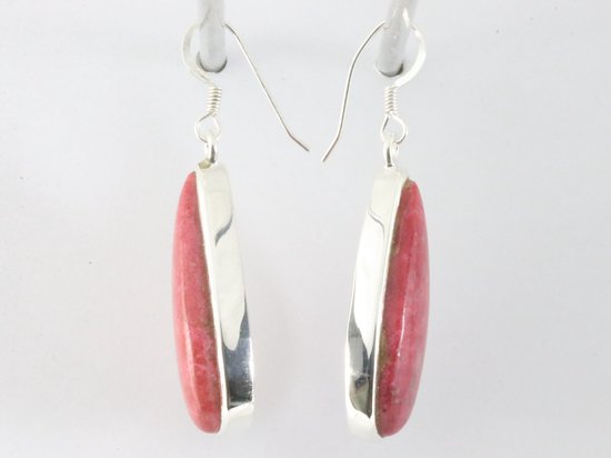 Lange zilveren oorbellen met roze thuliet afbeelding 2