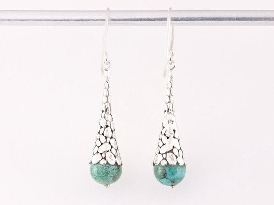 Bewerkte zilveren pegel oorbellen met turkoois afbeelding 3